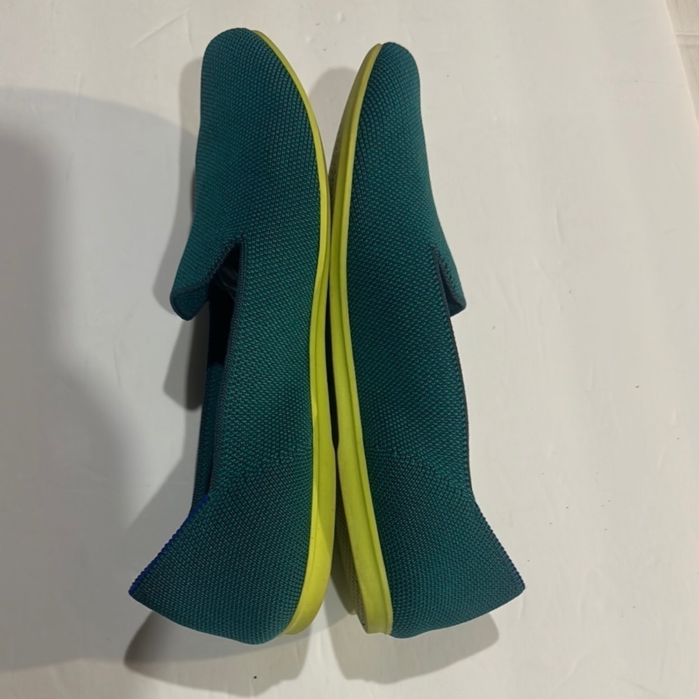 Rothy's Deep Teal jade Knit Flat loafers rounded toe w yellow bright bottom 8.5 - Picture 2 of 9